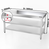 Stainless steel work table PREMIUM 1,8 m - with base shelf & intermediate shelf