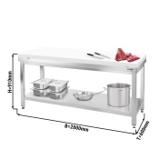 Stainless steel work table PREMIUM 2,0 m - with shelf & cutting board