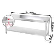 Stainless steel work table PREMIUM 2,0 m - with base shelf