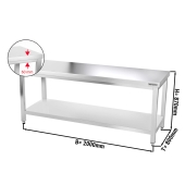 Stainless steel work table PREMIUM 2,0 m - with base shelf