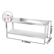 Stainless steel work table PREMIUM 2,0 m - with base shelf