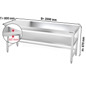 Stainless steel work table PREMIUM 2,0 m - with base shelf & support