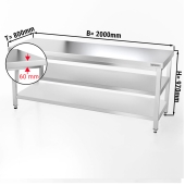 Stainless steel work table PREMIUM 2,0 m - with base shelf & intermediate shelf
