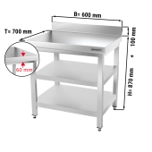 Stainless steel work table PREMIUM 0,6 m - with base shelf, intermediate shelf & upstand