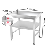 Stainless steel work table PREMIUM 0,6 m - with base shelf and support