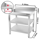 Stainless steel work table PREMIUM 0,8 m - with base shelf, intermediate shelf & upstand