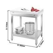 Stainless steel work table PREMIUM 0,8 m - with shelf & cutting board