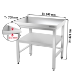 Stainless steel work table PREMIUM 0,8 m - with base shelf and support