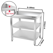 Stainless steel work table PREMIUM 0,8 m - with base shelf & intermediate shelf