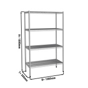 Stainless steel shelf - 1,1 x 0,4 m - with 4 wire shelves (fixed)