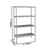 Stainless steel shelf - 1,3 x 0,4 m - with 4 wire shelves (fixed)