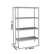 Stainless steel shelf - 1,4 x 0,4 m - with 4 wire shelves (fixed)