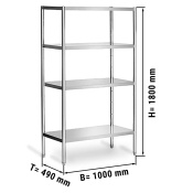 Stainless steel shelving unit PREMIUM 1,0 x 0,5 m - with 4 shelves (adjustable)