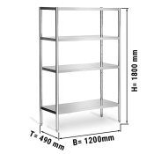 Stainless steel shelving unit PREMIUM 1,2 x 0,5 m - with 4 shelves (adjustable)