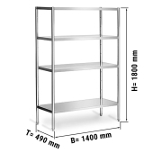Stainless steel shelving unit PREMIUM 1,4 x 0,5 m - with 4 shelves (adjustable)