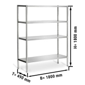 Stainless steel shelving unit PREMIUM 1,8 x 0,5 m - with 4 shelves (adjustable)