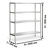 Stainless steel shelving unit PREMIUM 2,0 x 0,5 m - with 4 shelves (adjustable)