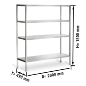 Stainless steel shelving unit PREMIUM 2,0 x 0,5 m - with 4 shelves (adjustable)