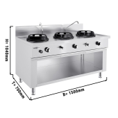 Gas wok stove - with 3 cooking zone