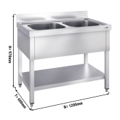 Sink unit with base shelf 1,2 m - 2 sink in center L 50 x B 40 x T 25 cm