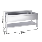 Pot sink unit with base shelf 1,2 m - 1 sink L 95 x B 50 x T 35 cm