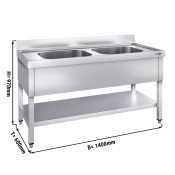 Sink unit with base shelf 1,4 m - 2 sink in center L 50 x B 40 x T 25 cm