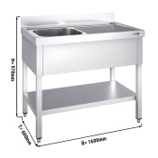 Sink unit with base shelf 1,6 m - 1 sink on left L 50 x B 40 x T 25 cm