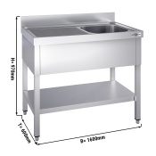 Sink unit with base shelf 1,6 m - 1 sink on right L 50 x B 40 x T 25 cm