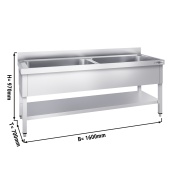 Pot sink unit with base shelf 1,6 m - 2 sink L 70 x B 50 x T 35 cm