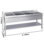 Sink unit with base shelf 1,8 m - 2 sink in center L 50 x B 40 x T 25 cm