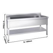 Pot sink unit with base shelf 1,8 m - 1 sink L 160 x B 50 x T 35 cm