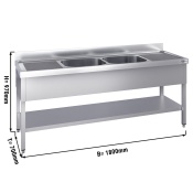 Sink unit with base shelf 1,8 m - 2 sink in center L 40 x B 50 x T 25 cm