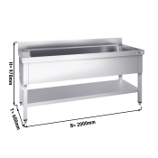 Pot sink unit with base shelf 2,0 m - 1 sink L 180 x B 50 x T 35 cm