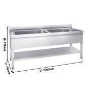 Pot sink unit with base shelf 2,0 m - 2 sink L 80 x B 50 x T 35 cm