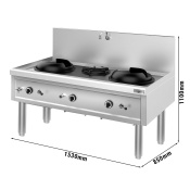 Gas wok stove - with 2 + 1 burners - 64 kW