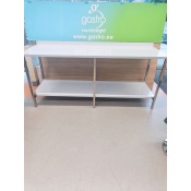 Stainless steel worktable 220x65x90cm, back edge+shelf