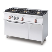 Gas range - N. 3 burners - Gas static oven with grill cm. 67x38x34h, temp: 50÷250°C, with 1 grid cm.65x36 - Neutral cabinet with door