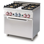 Gas range - N. 4 burners - Gas static oven with grill cm. 64x39x35h, temp: 125÷275°C, with 1 grid cm.53x32,5 GN1/1 - glass door