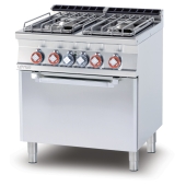 Gas Range - N. 4 burners - traditional elettric oven cm. 67x55x34h, temp: 50÷300°C, with 1 grid cm.65x53 GN2/1 (included 1 Head end filler strip mod.TPA-7)