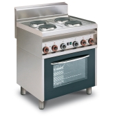Range N. 4 plates - Static oven with grill cm. 64x42x35h, temp: 50÷250°C ,with 1 grid cm.53x32,5 GN1/1 - Glass door