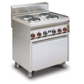 Range N. 4 plates - Static oven with grill cm. 64x42x35h, temp: 50÷250°C ,with 1 grid cm.53x32,5 GN1/1 - Glass door