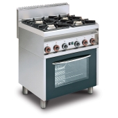 Gas range - N. 4 burners - Gas static oven with grill cm. 64x39x35h, temp: 125÷275°C, with 1 grid cm.53x32,5 GN1/1 - glass door