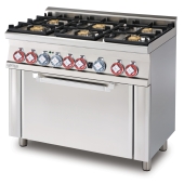 Gas range - N. 6 burners - Gas static oven with grill cm. 64x39x35h, temp: 125÷275°C, with 1 grid cm.53x32,5 GN1/1 - glass door