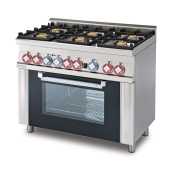 Gas range - N. 6 burners - Gas static oven with grill cm. 64x39x35h, temp: 125÷275°C, with 1 grid cm.53x32,5 GN1/1 - glass door