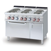 Electric range - N. 6 plates Traditional electric oven cm. 67x55x34h, temp: 50÷300°C, with 1 grid cm.65x53 GN2/1 - Neutral cabinet with door (included 1 Head end filler strip mod.TPA-7)