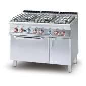 Gas Range - N. 6 burners - traditional elettric oven cm. 67x55x34h, temp: 50÷300°C, with 1 grid cm.65x53 GN2/1 - Neutral cabinet with door (included 1 Head end filler strip mod.TPA-7)