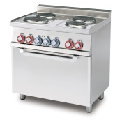 Range threephase - N. 4 plates Multifunction electric oven Chamber cm. 64x37x35h, temp: 50÷250°C, with 1 grid cm.53x32,5 GN1/1 - Glass door