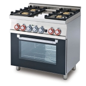Combined range - N. 4 burners Multifunction oven - Chamber cm. 64x37x35h, temp: 50÷250°C, with 1 grid cm.53x32,5 GN1/1 - Glass door