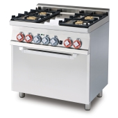 Combined range - N. 4 burners Multifunction oven - Chamber cm. 64x37x35h, temp: 50÷250°C, with 1 grid cm.53x32,5 GN1/1 - Glass door