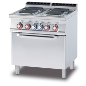 Electric range - N. 4 square plates - electric fan oven cm. 55x36x34h, temp: 50÷300°C, with 1 grid cm.53x32,5 GN1/1 (included 1 Head end filler strip mod.TPA-7)